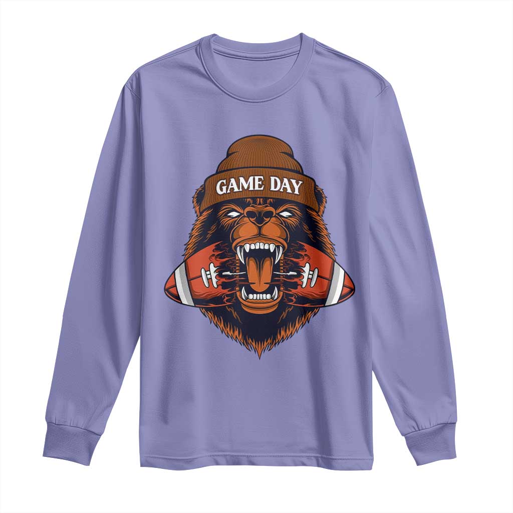 Game Day Fierce Bear Biting Ball Long Sleeve Shirt Football Player Gift - Wonder Print Shop