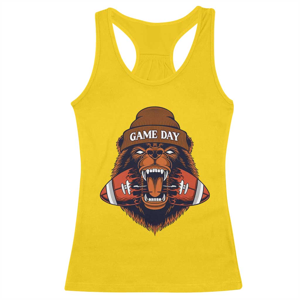 Game Day Fierce Bear Biting Ball Racerback Tank Top Football Player Gift - Wonder Print Shop