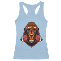 Game Day Fierce Bear Biting Ball Racerback Tank Top Football Player Gift - Wonder Print Shop