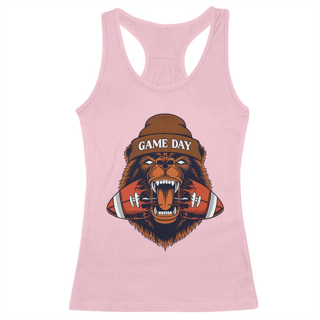 Game Day Fierce Bear Biting Ball Racerback Tank Top Football Player Gift - Wonder Print Shop