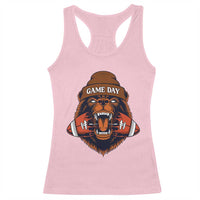 Game Day Fierce Bear Biting Ball Racerback Tank Top Football Player Gift - Wonder Print Shop