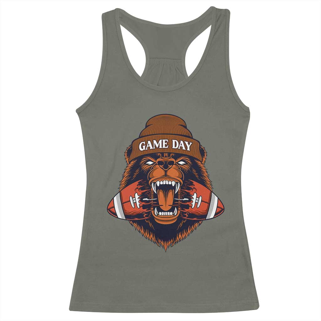 Game Day Fierce Bear Biting Ball Racerback Tank Top Football Player Gift - Wonder Print Shop