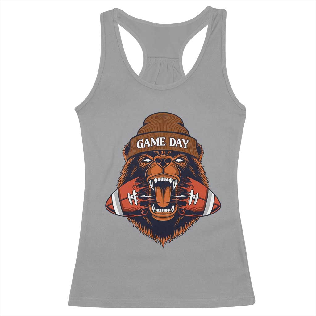 Game Day Fierce Bear Biting Ball Racerback Tank Top Football Player Gift - Wonder Print Shop