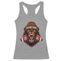 Game Day Fierce Bear Biting Ball Racerback Tank Top Football Player Gift - Wonder Print Shop