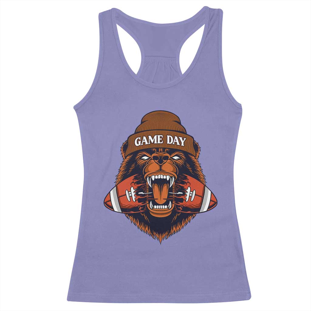 Game Day Fierce Bear Biting Ball Racerback Tank Top Football Player Gift - Wonder Print Shop
