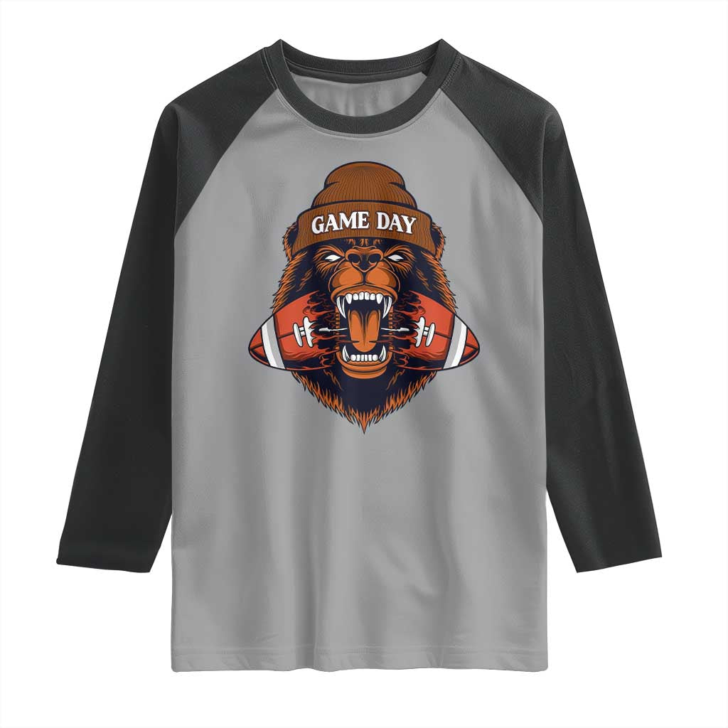 Game Day Fierce Bear Biting Ball Raglan Shirt Football Player Gift - Wonder Print Shop
