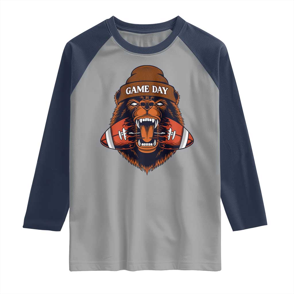 Game Day Fierce Bear Biting Ball Raglan Shirt Football Player Gift - Wonder Print Shop