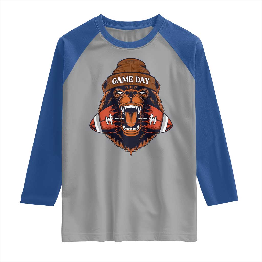 Game Day Fierce Bear Biting Ball Raglan Shirt Football Player Gift - Wonder Print Shop