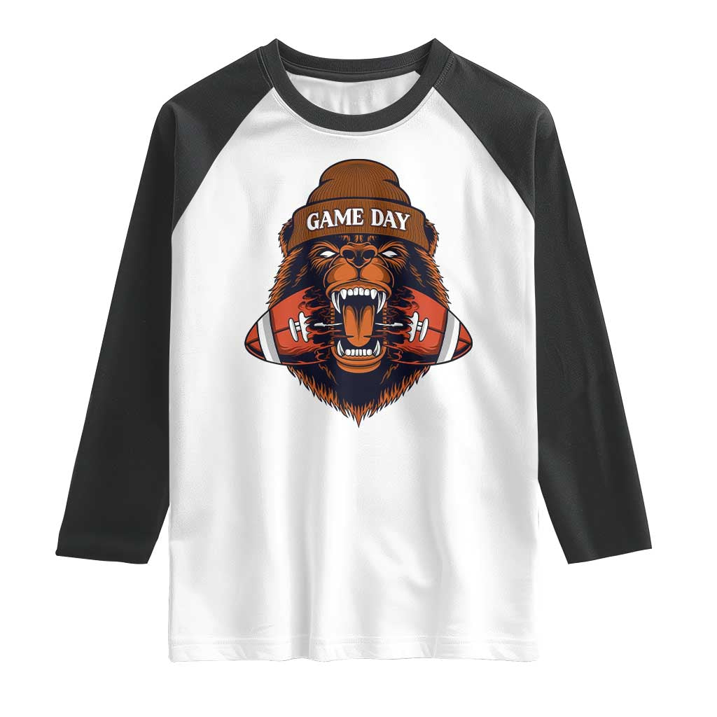 Game Day Fierce Bear Biting Ball Raglan Shirt Football Player Gift - Wonder Print Shop