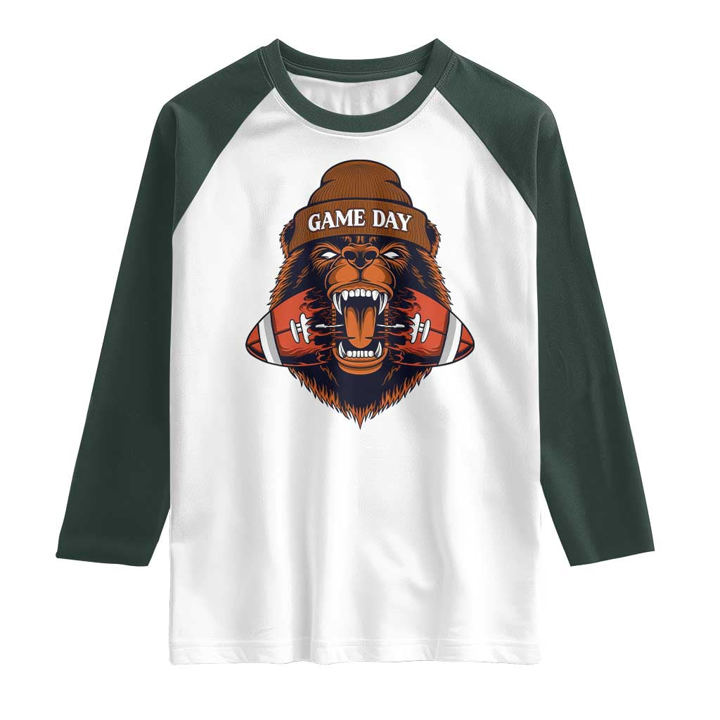 Game Day Fierce Bear Biting Ball Raglan Shirt Football Player Gift - Wonder Print Shop