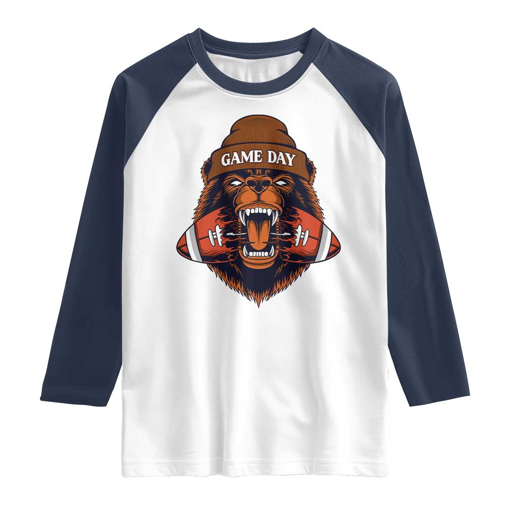 Game Day Fierce Bear Biting Ball Raglan Shirt Football Player Gift - Wonder Print Shop