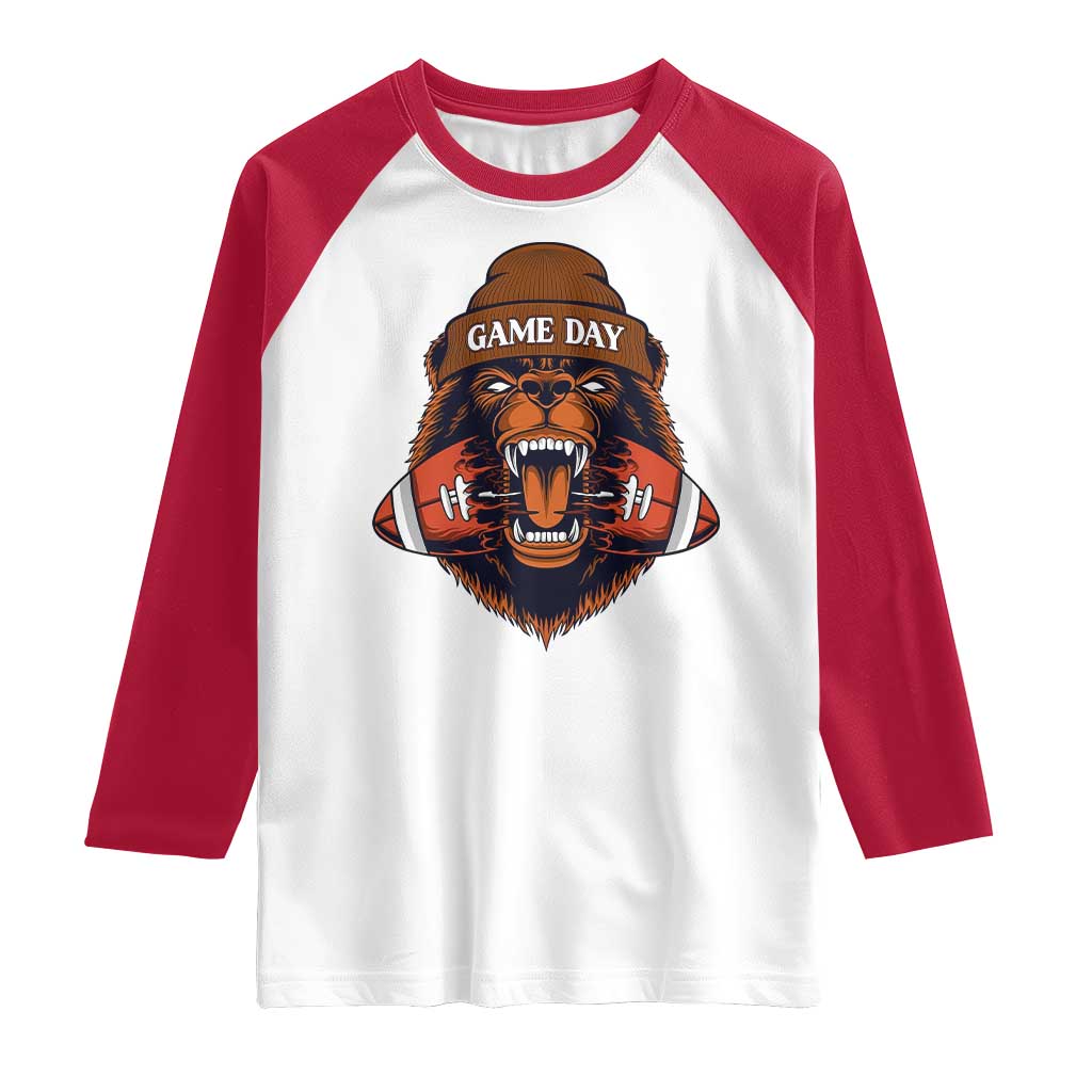 Game Day Fierce Bear Biting Ball Raglan Shirt Football Player Gift - Wonder Print Shop