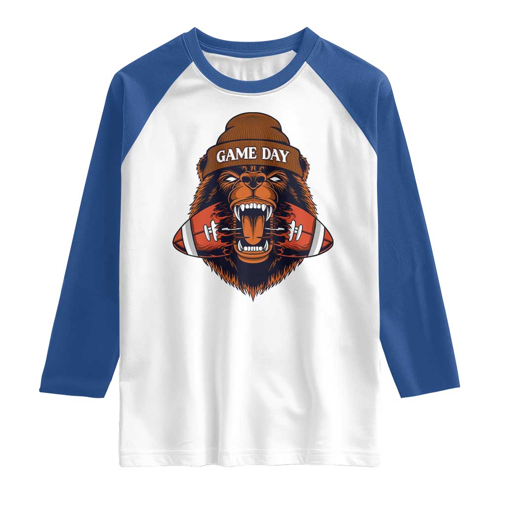 Game Day Fierce Bear Biting Ball Raglan Shirt Football Player Gift - Wonder Print Shop