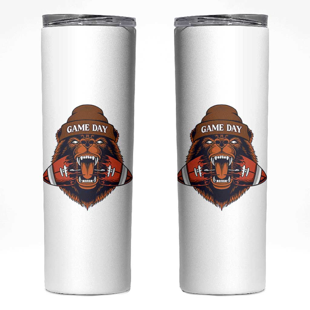 Game Day Fierce Bear Biting Ball Skinny Tumbler Football Player Gift - Wonder Print Shop