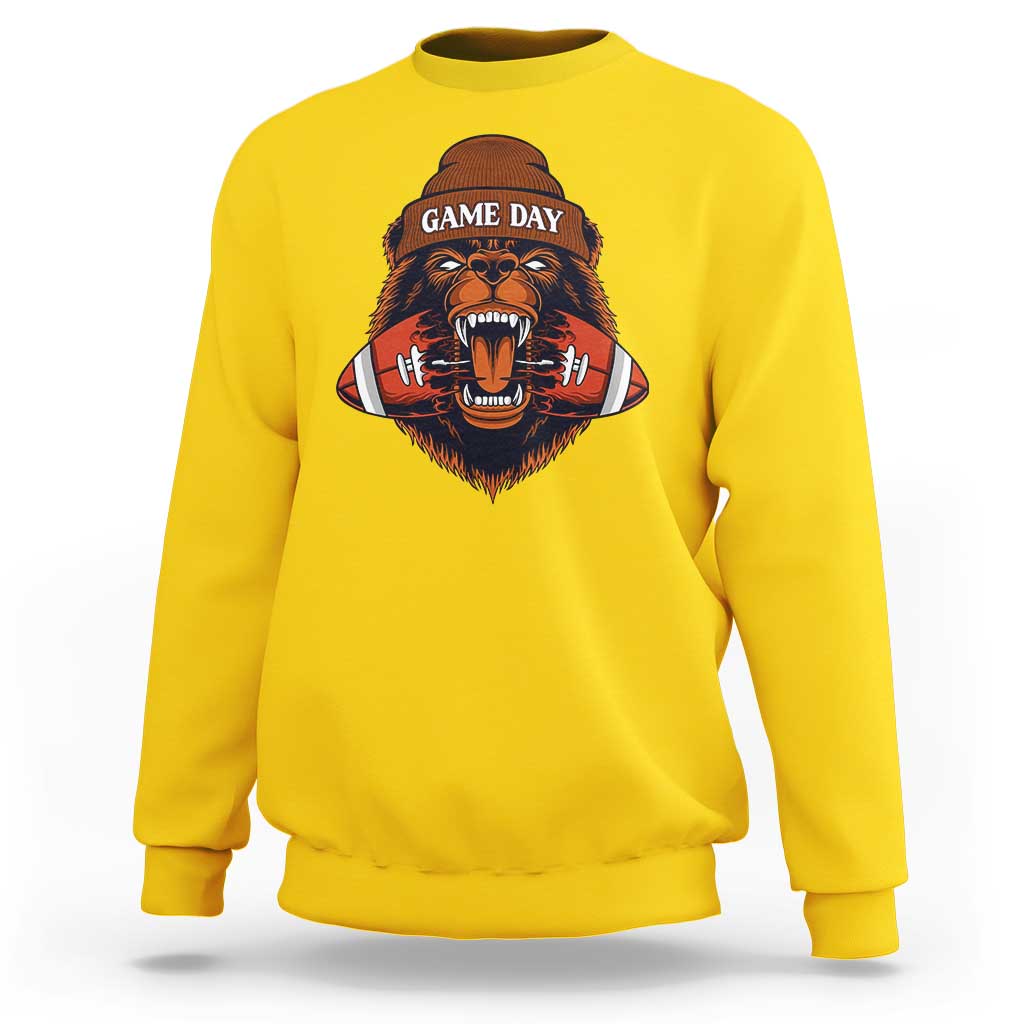 Game Day Fierce Bear Biting Ball Sweatshirt Football Player Gift - Wonder Print Shop