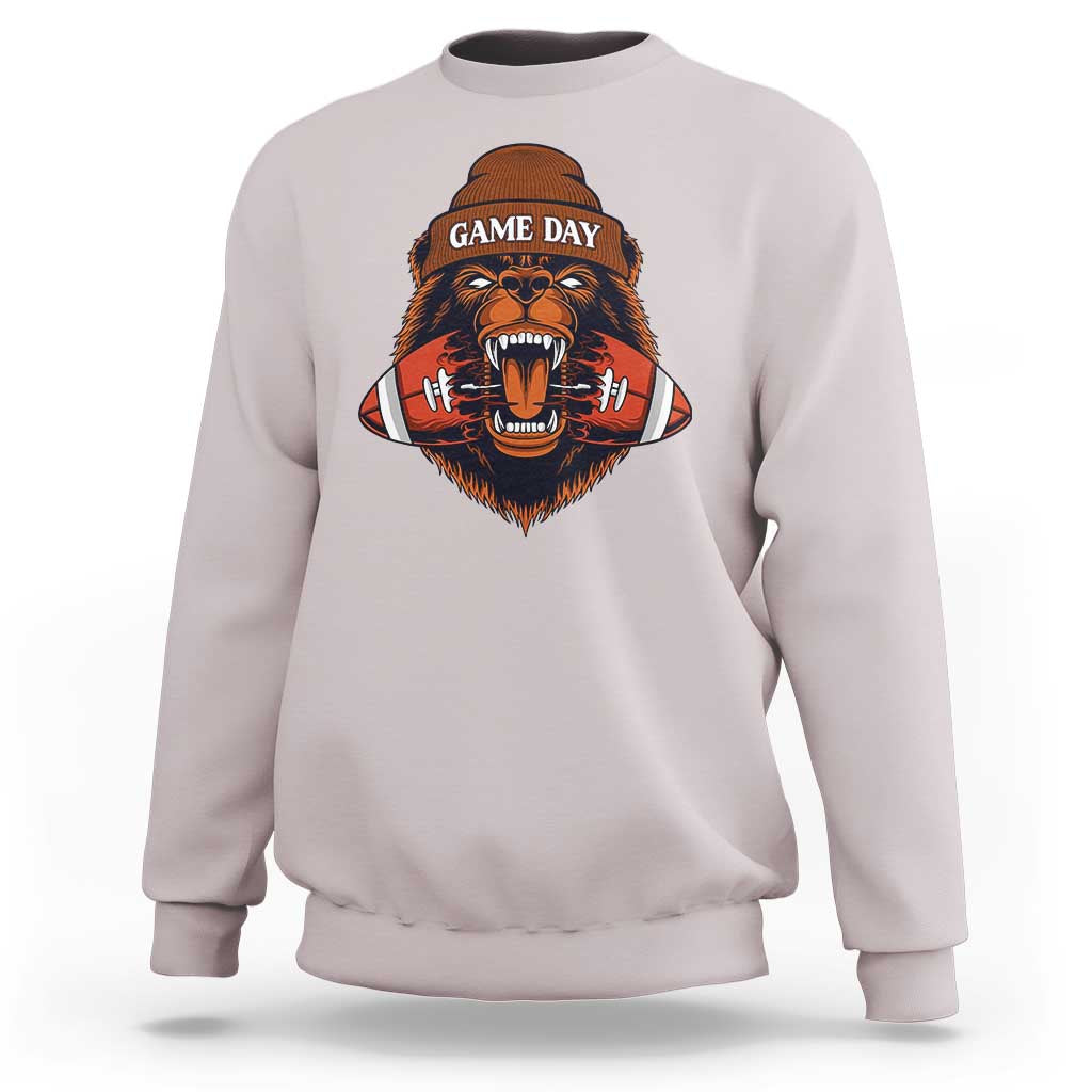 Game Day Fierce Bear Biting Ball Sweatshirt Football Player Gift - Wonder Print Shop