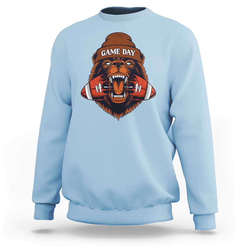 Game Day Fierce Bear Biting Ball Sweatshirt Football Player Gift - Wonder Print Shop