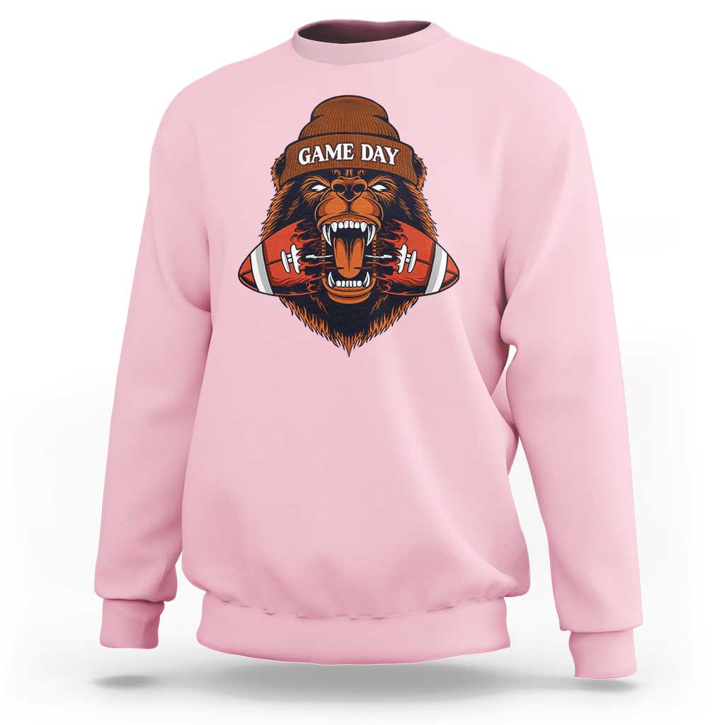 Game Day Fierce Bear Biting Ball Sweatshirt Football Player Gift - Wonder Print Shop
