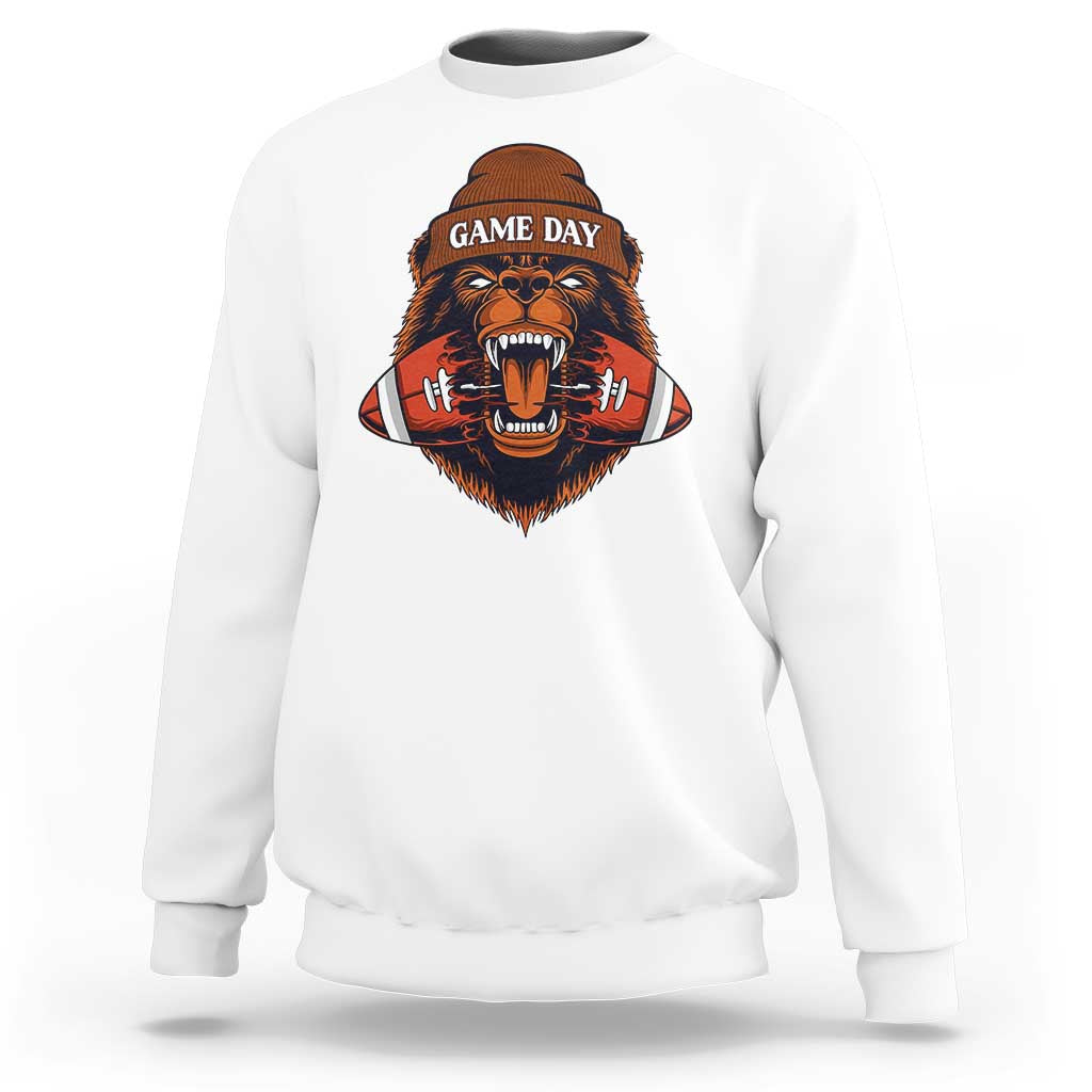 Game Day Fierce Bear Biting Ball Sweatshirt Football Player Gift - Wonder Print Shop