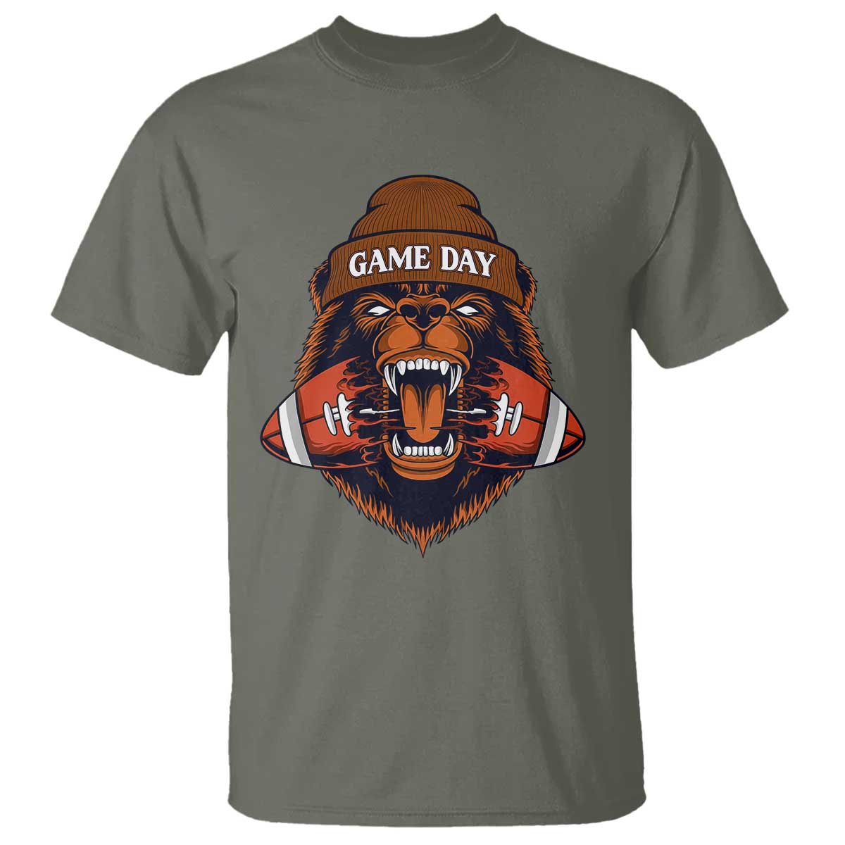 Game Day Fierce Bear Biting Ball T Shirt Football Player Gift - Wonder Print Shop