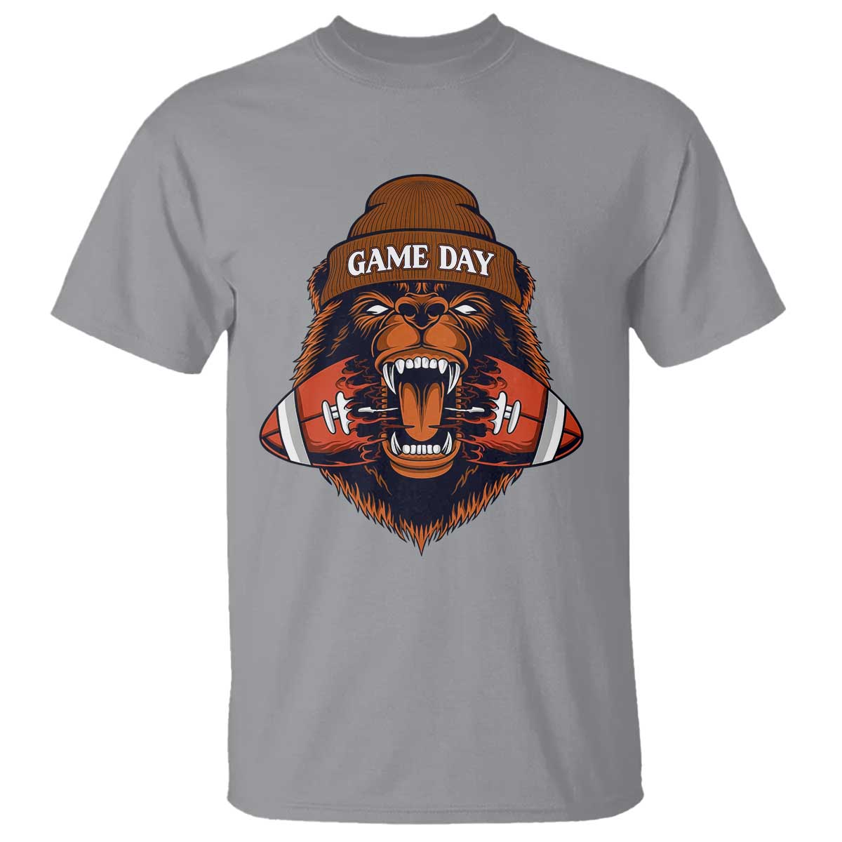 Game Day Fierce Bear Biting Ball T Shirt Football Player Gift - Wonder Print Shop