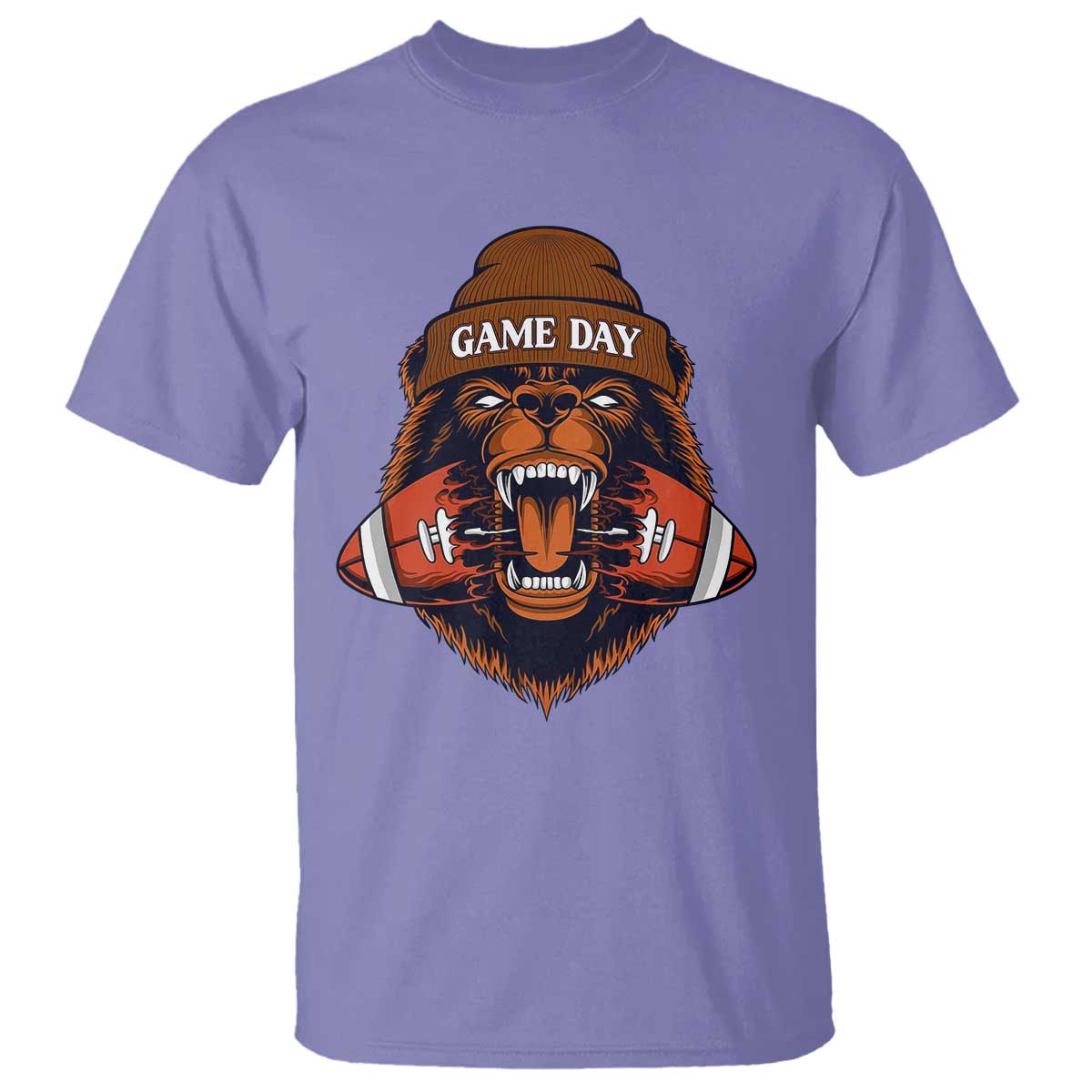 Game Day Fierce Bear Biting Ball T Shirt Football Player Gift - Wonder Print Shop