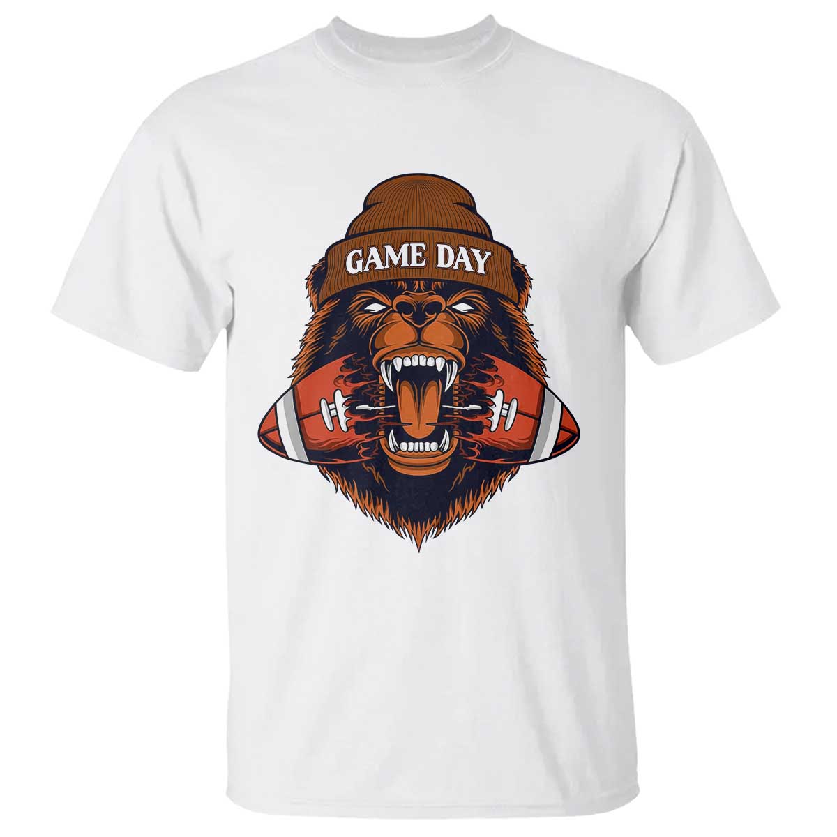 Game Day Fierce Bear Biting Ball T Shirt Football Player Gift - Wonder Print Shop
