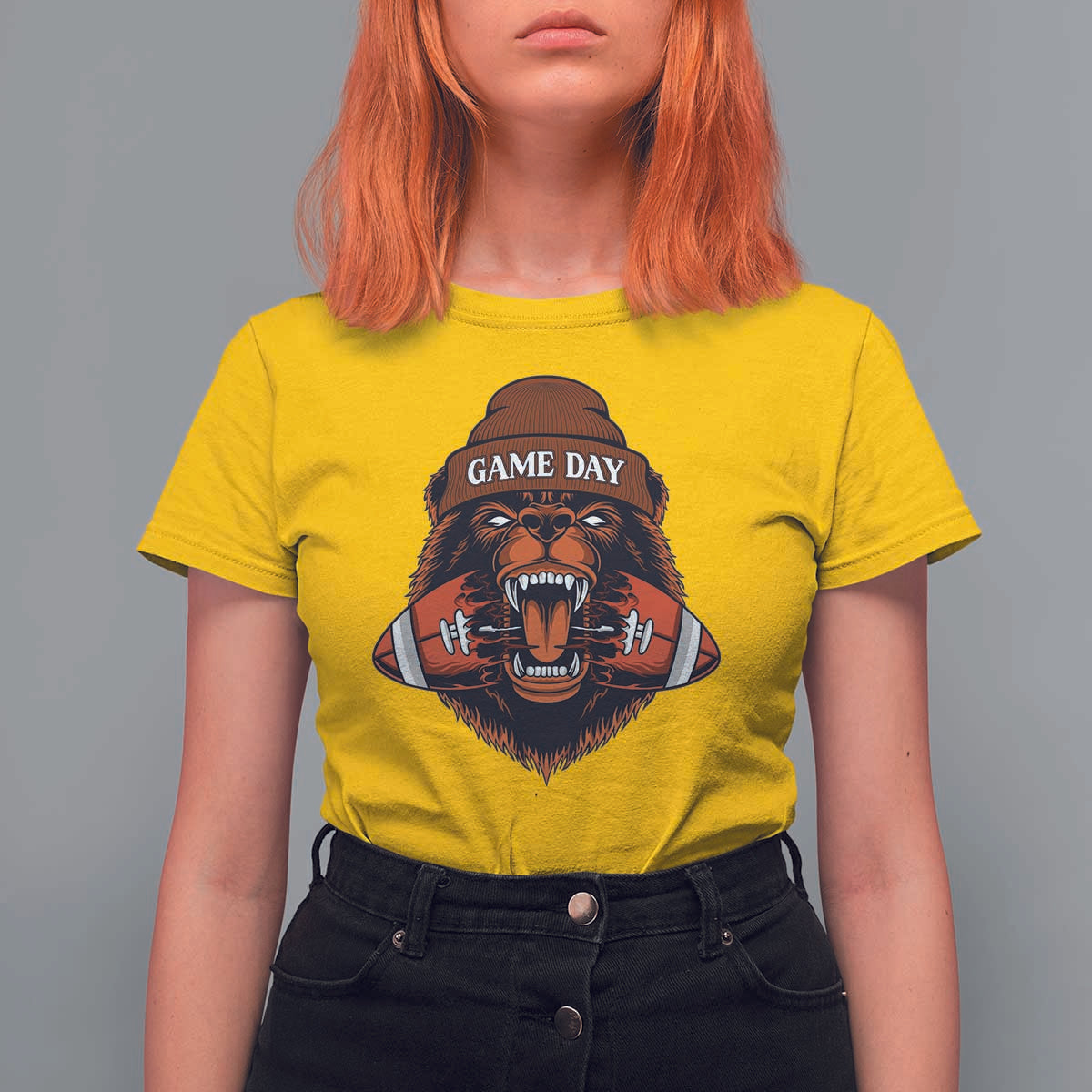 Game Day Fierce Bear Biting Ball T Shirt For Women Football Player Gift - Wonder Print Shop