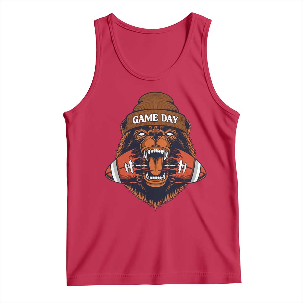 Game Day Fierce Bear Biting Ball Tank Top Football Player Gift - Wonder Print Shop