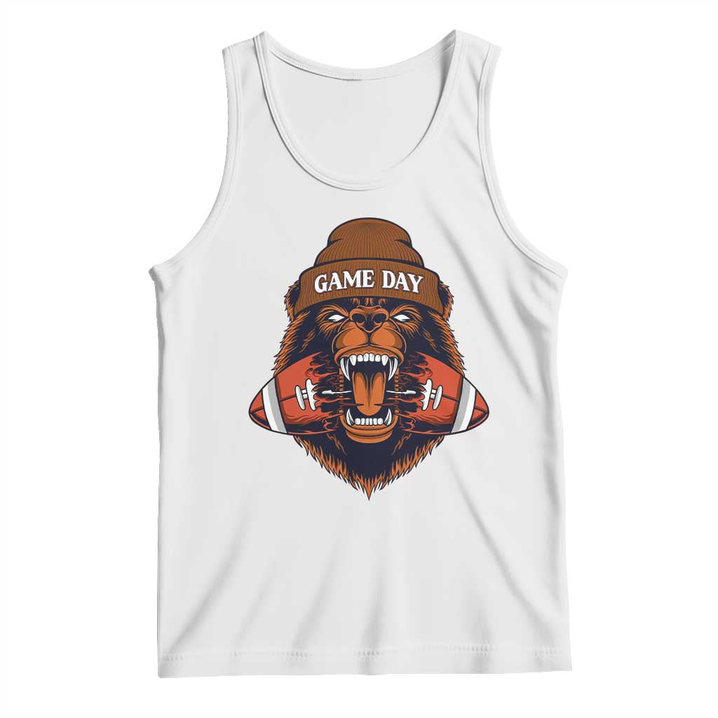 Game Day Fierce Bear Biting Ball Tank Top Football Player Gift - Wonder Print Shop