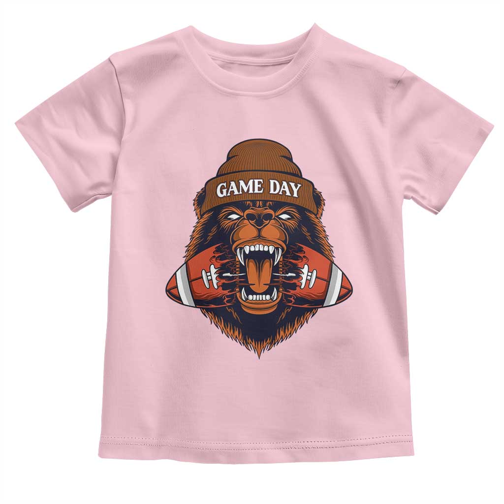 Game Day Fierce Bear Biting Ball Toddler T Shirt Football Player Gift - Wonder Print Shop