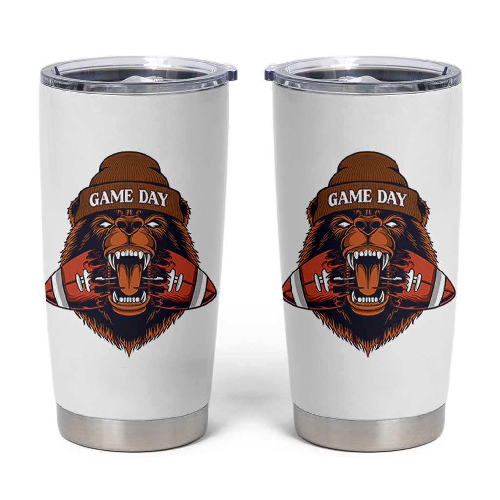 Game Day Fierce Bear Biting Ball Tumbler Cup Football Player Gift - Wonder Print Shop