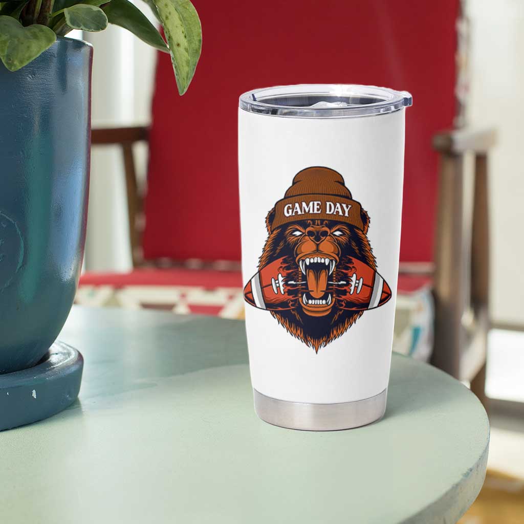 Game Day Fierce Bear Biting Ball Tumbler Cup Football Player Gift - Wonder Print Shop