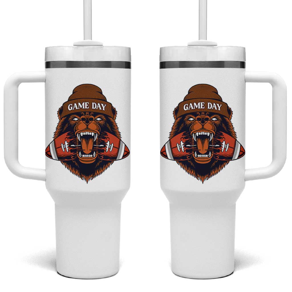 Game Day Fierce Bear Biting Ball Tumbler With Handle Football Player Gift - Wonder Print Shop