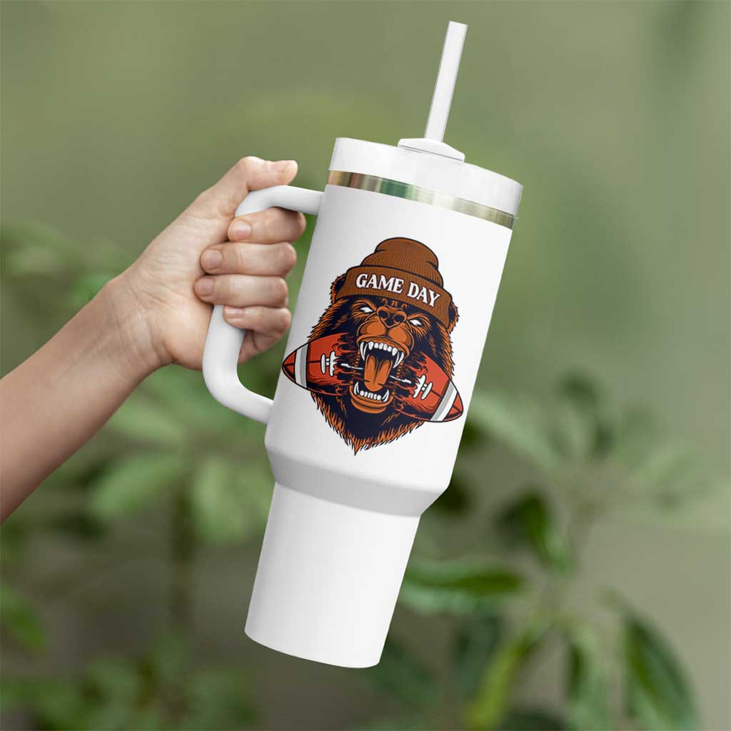 Game Day Fierce Bear Biting Ball Tumbler With Handle Football Player Gift - Wonder Print Shop