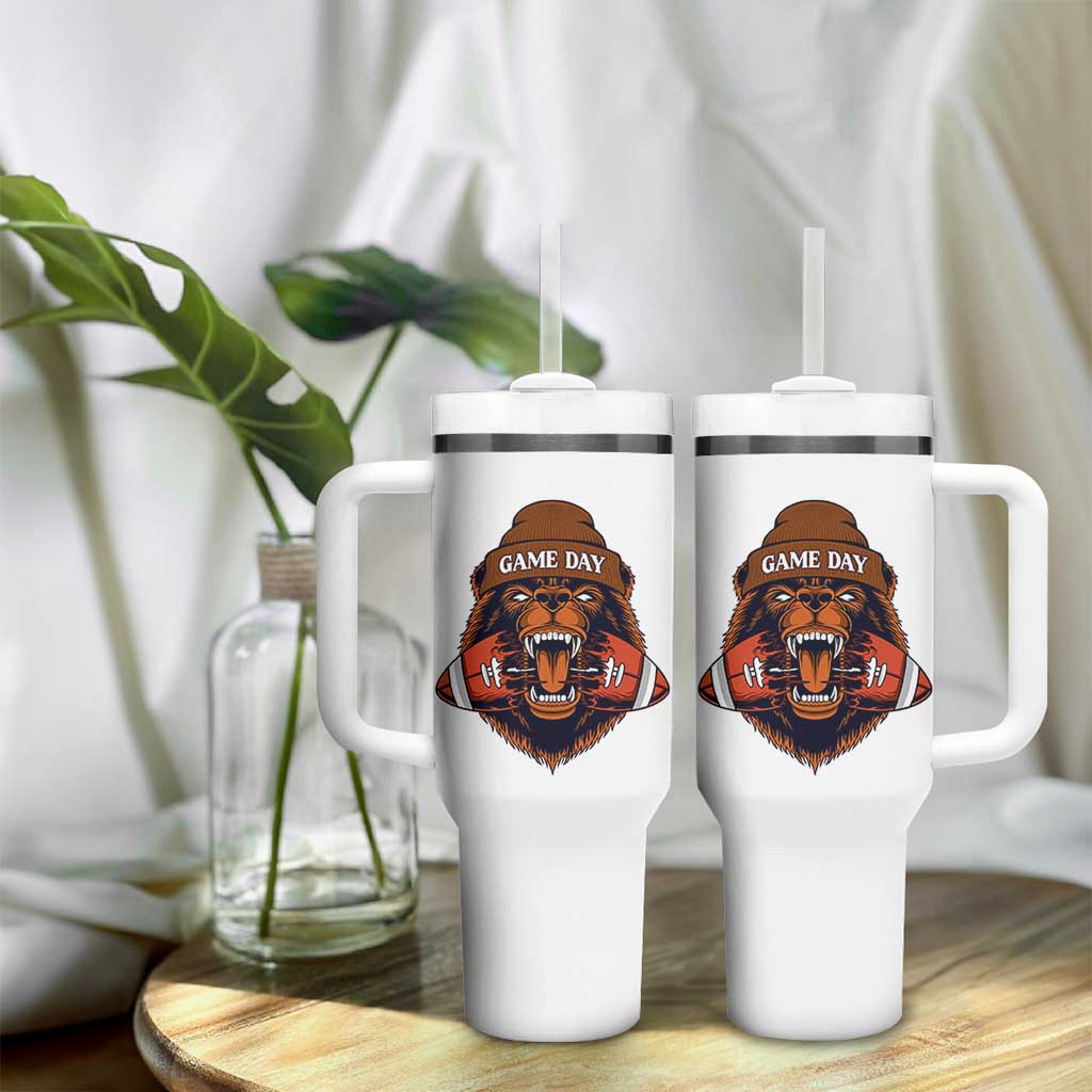 Game Day Fierce Bear Biting Ball Tumbler With Handle Football Player Gift - Wonder Print Shop