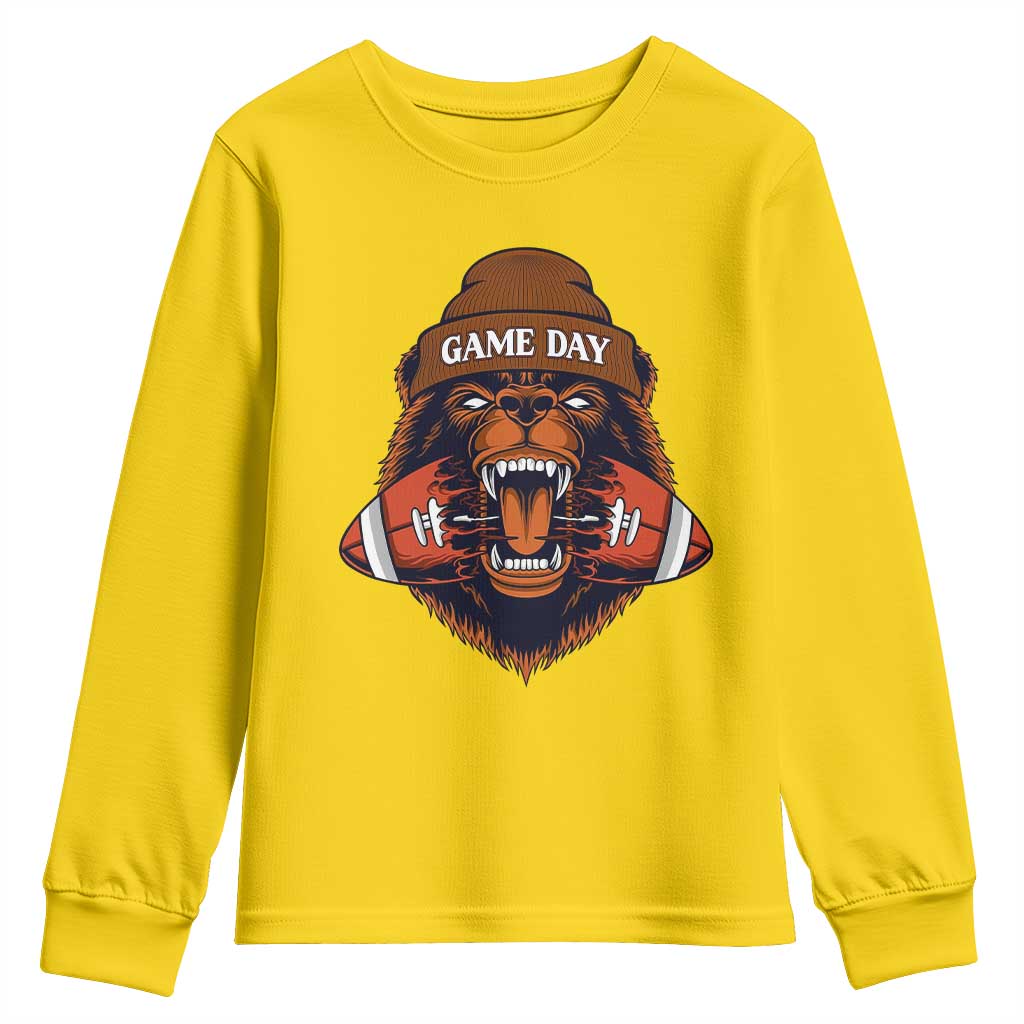 Game Day Fierce Bear Biting Ball Youth Sweatshirt Football Player Gift - Wonder Print Shop