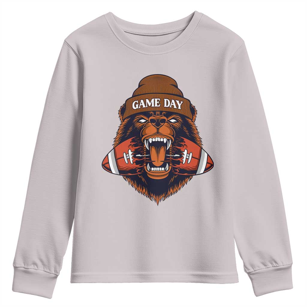Game Day Fierce Bear Biting Ball Youth Sweatshirt Football Player Gift - Wonder Print Shop