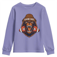 Game Day Fierce Bear Biting Ball Youth Sweatshirt Football Player Gift - Wonder Print Shop