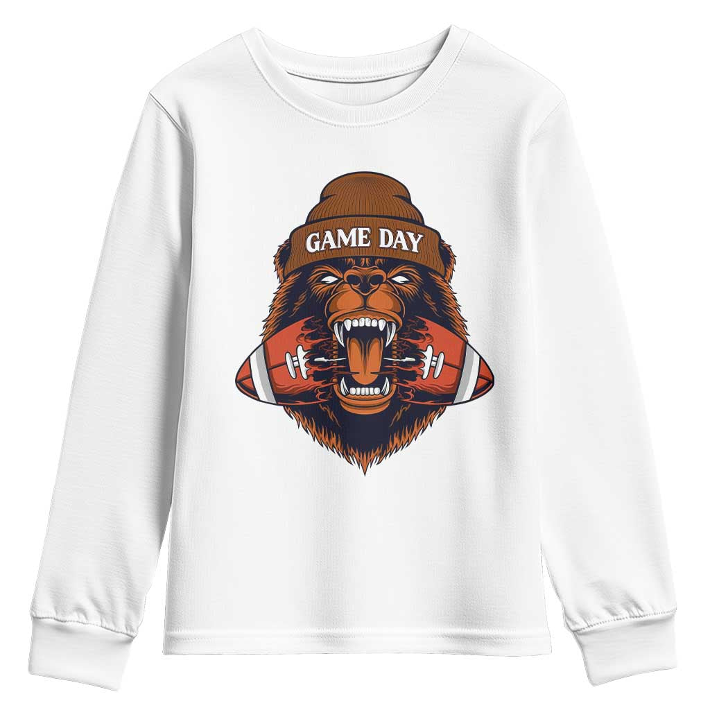 Game Day Fierce Bear Biting Ball Youth Sweatshirt Football Player Gift - Wonder Print Shop