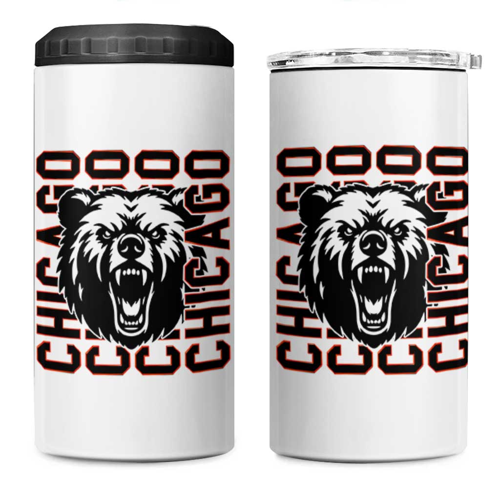 Game Day Football Fan Gift 4 in 1 Can Cooler Tumbler Chicago With Bear - Wonder Print Shop