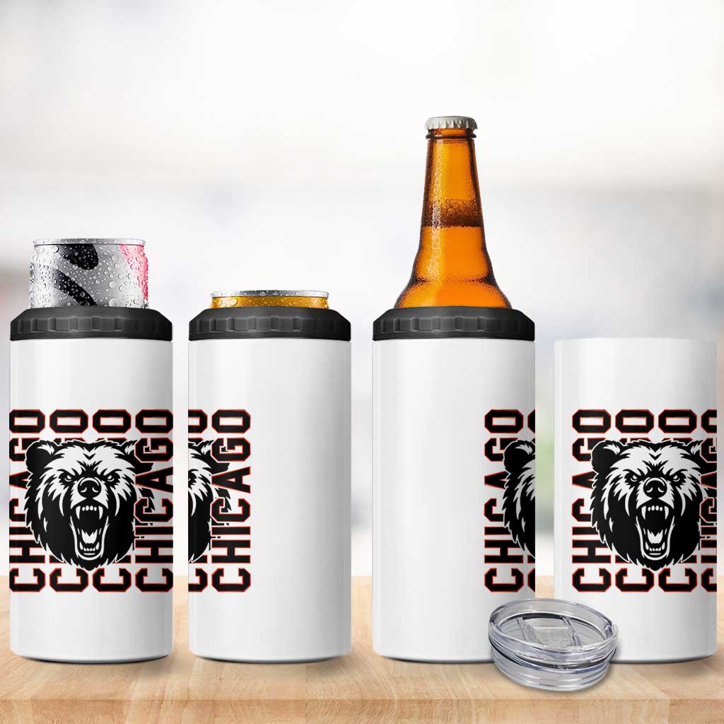 Game Day Football Fan Gift 4 in 1 Can Cooler Tumbler Chicago With Bear - Wonder Print Shop