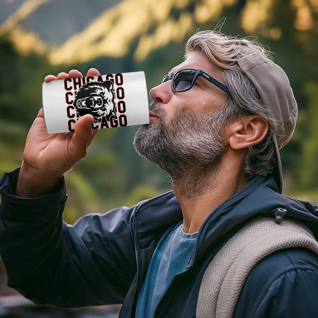 Game Day Football Fan Gift 4 in 1 Can Cooler Tumbler Chicago With Bear - Wonder Print Shop