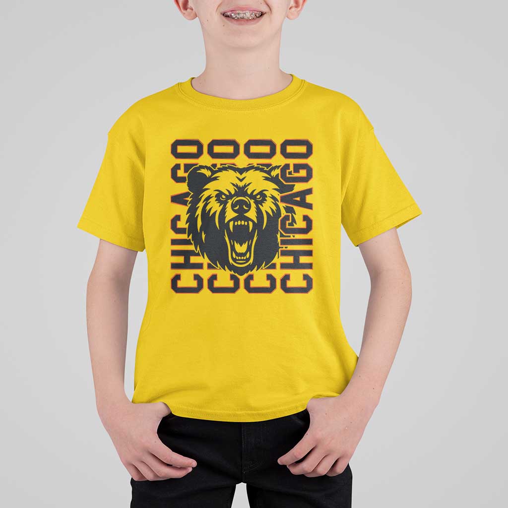 Game Day Football Fan Gift T Shirt For Kid Chicago With Bear - Wonder Print Shop