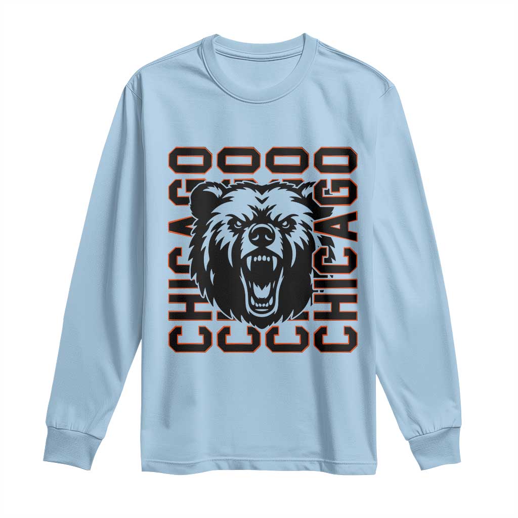 Game Day Football Fan Gift Long Sleeve Shirt Chicago With Bear - Wonder Print Shop