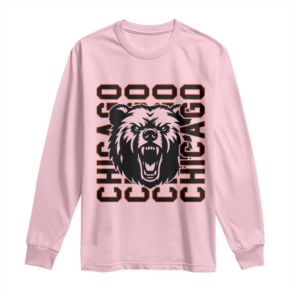 Game Day Football Fan Gift Long Sleeve Shirt Chicago With Bear - Wonder Print Shop