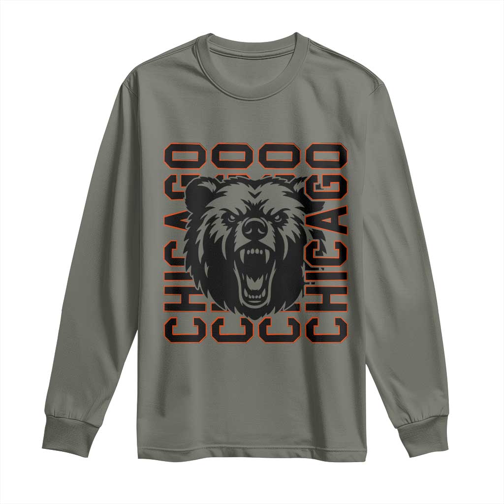 Game Day Football Fan Gift Long Sleeve Shirt Chicago With Bear - Wonder Print Shop