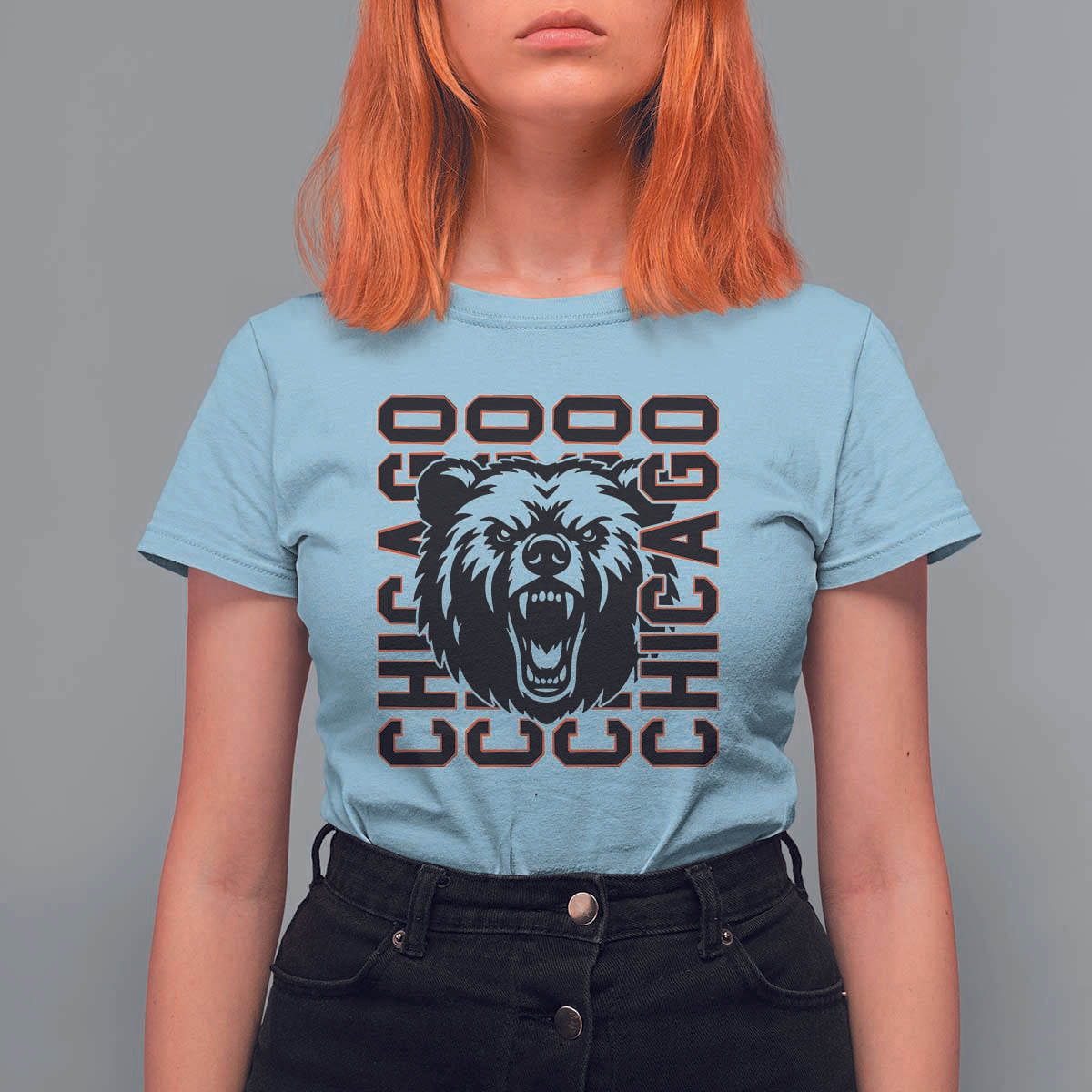 Game Day Football Fan Gift T Shirt For Women Chicago With Bear - Wonder Print Shop