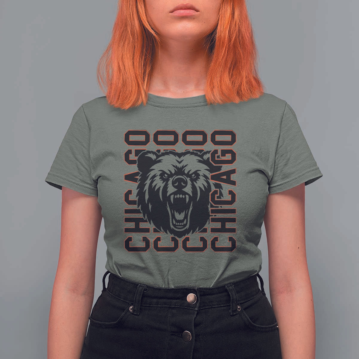 Game Day Football Fan Gift T Shirt For Women Chicago With Bear - Wonder Print Shop