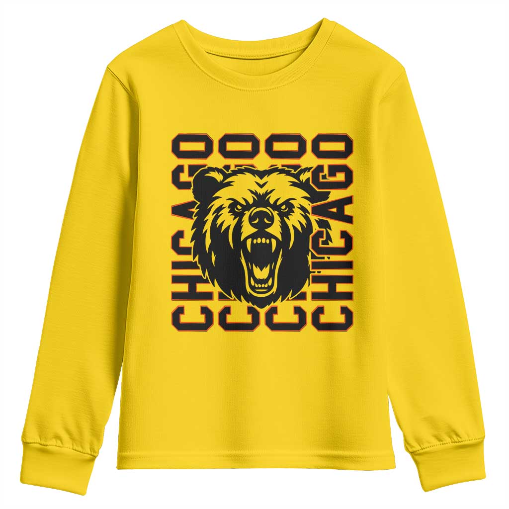 Game Day Football Fan Gift Youth Sweatshirt Chicago With Bear - Wonder Print Shop